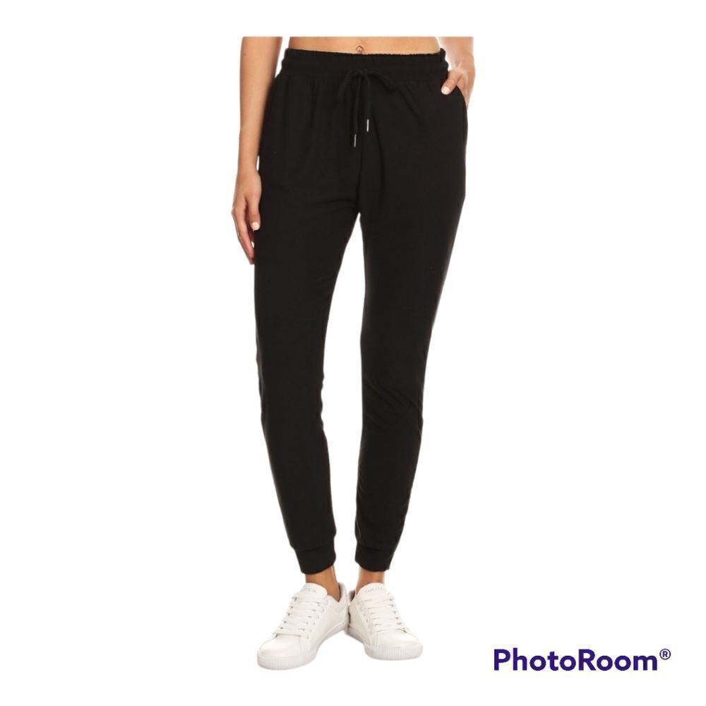 LA12ST Cozy Black Casual Soft Jogger Pants Drawstring Pockets Lightweight Size S